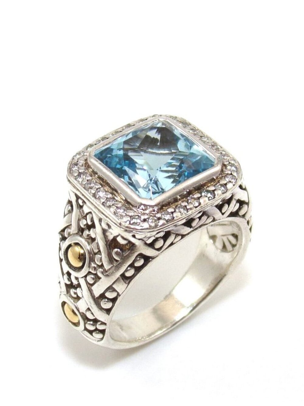 John Hardy Sterling Silver 18K Yellow Gold Topaz Diamond Batu Sari Ring 6.25